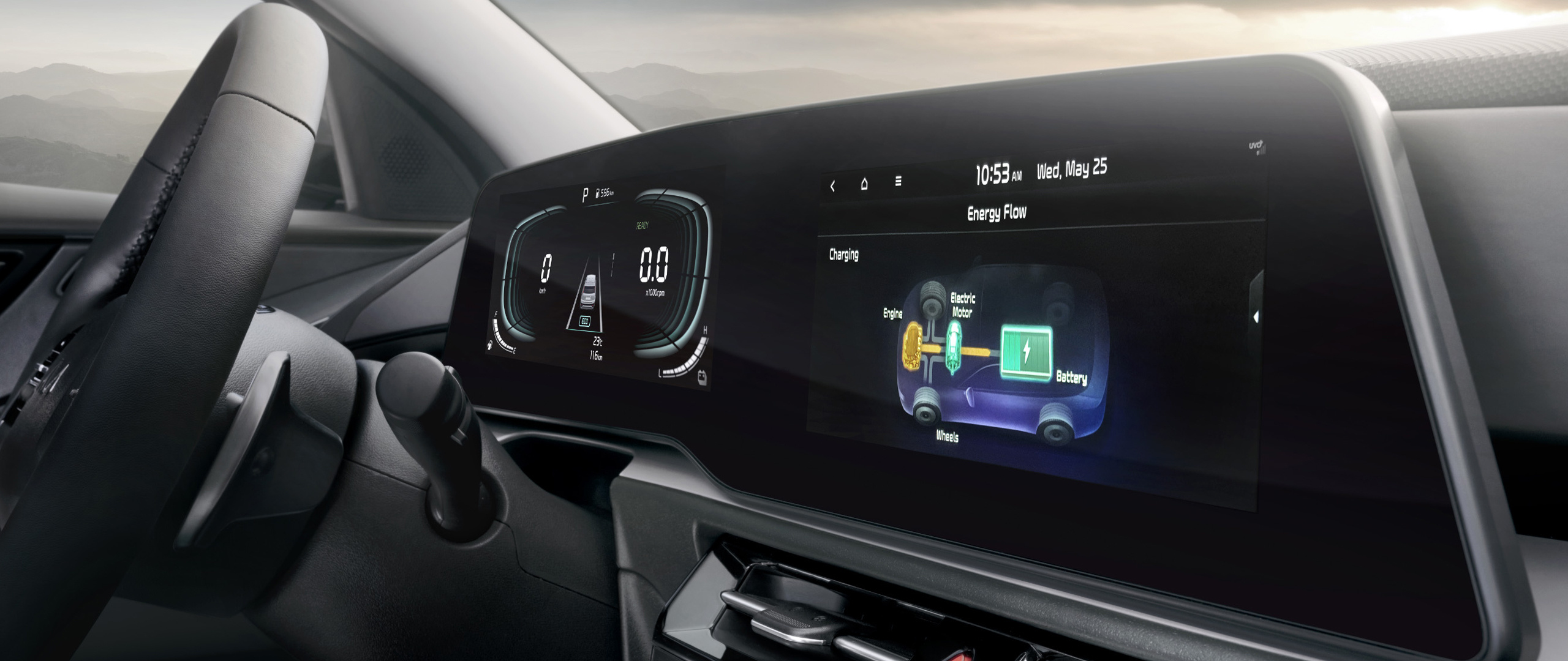 2023 Kia Niro Hybrid Interior Dual Panoramic Displays Close-Up