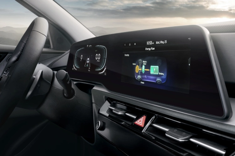 2024 Kia Niro Hybrid Driver-Centric Dual Displays Three-Quarter View