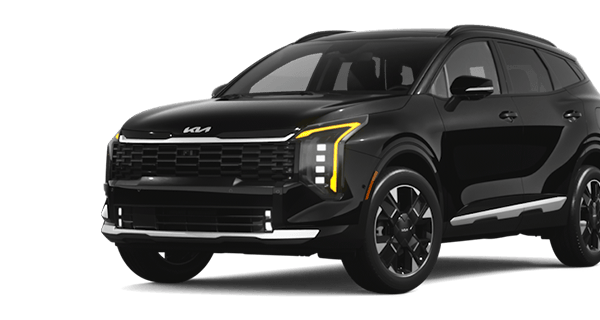 Left facing Sportage HEV SX Prestige trim vehicle image in Fusion Black