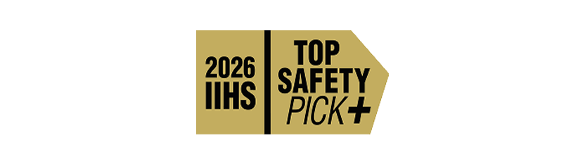 A two-part gold-colored icon with the text “2026 IIHS Top Safety Pick+”