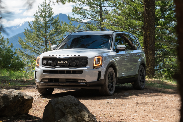2022 Kia Telluride Headlamps And Fog Lamps With Black Bezels Three-Quarter View